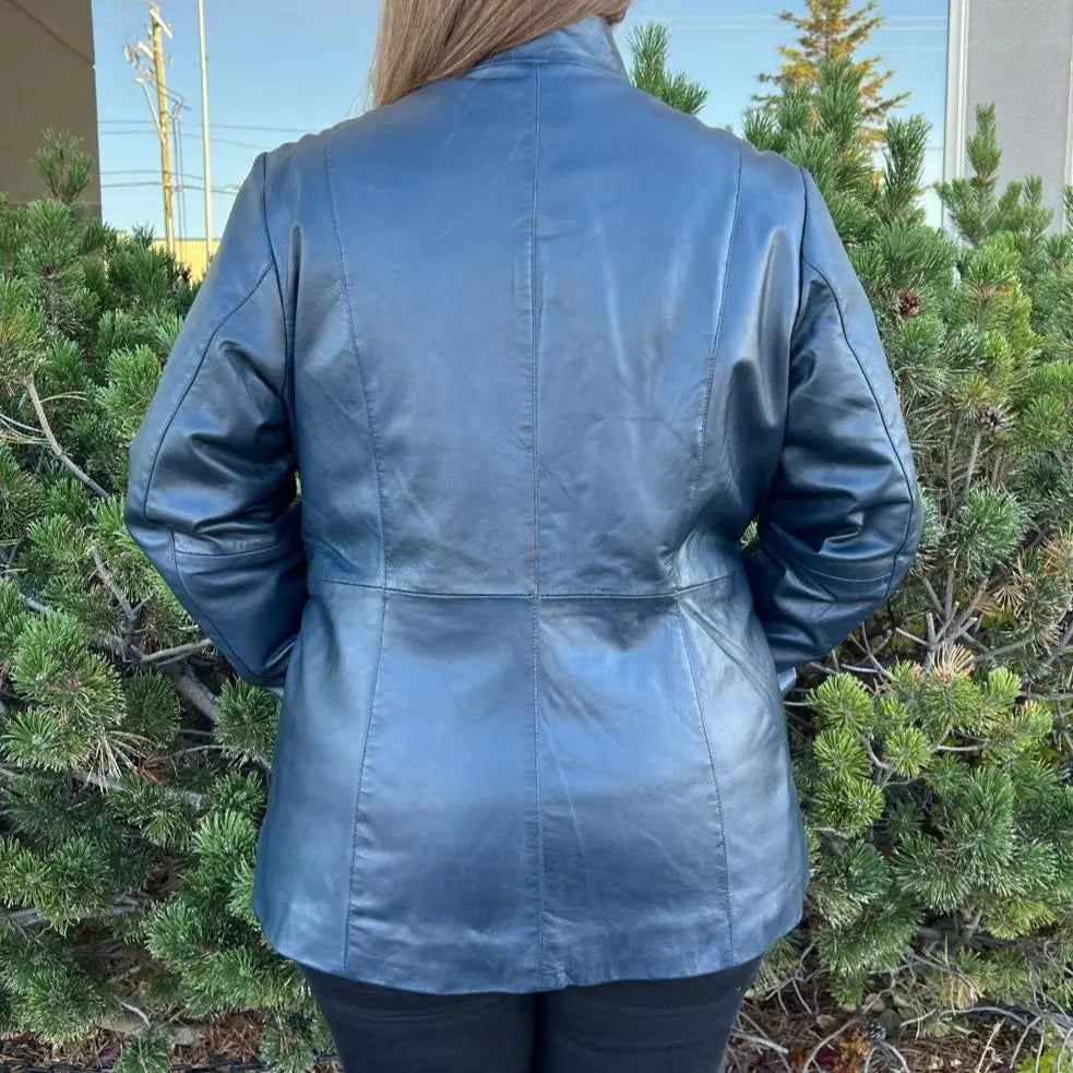 Chaqueta de cuero de cordero para mujer con cremallera y doble bolsilloEX-STOCK Canada