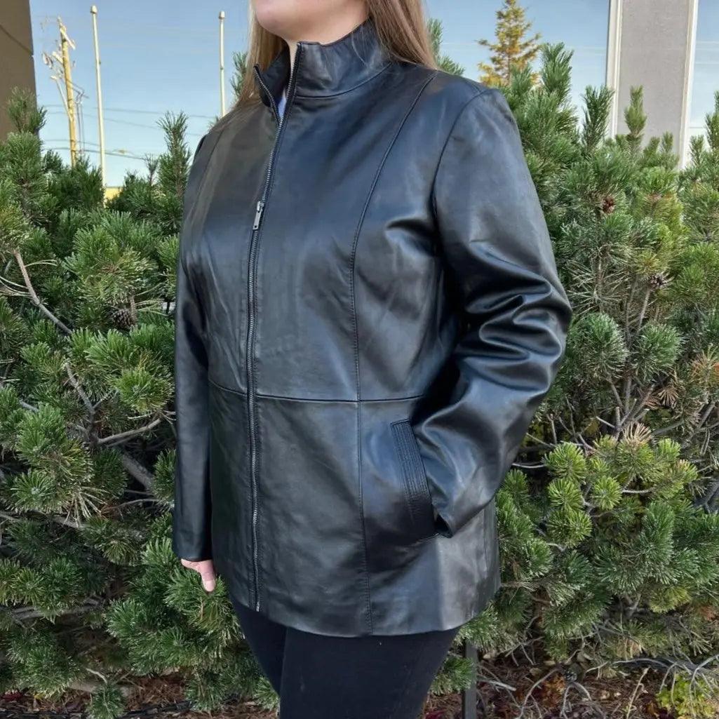 Women's Lamb Leather Jacket with Zipper and Dual Pockets EX-STOCK Canada