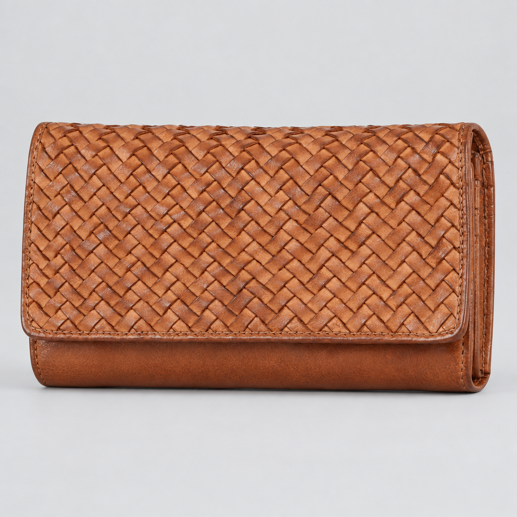 MET Women’s Leather Basket Weave Wallet. Artisan Woven Multi-Card Organizer