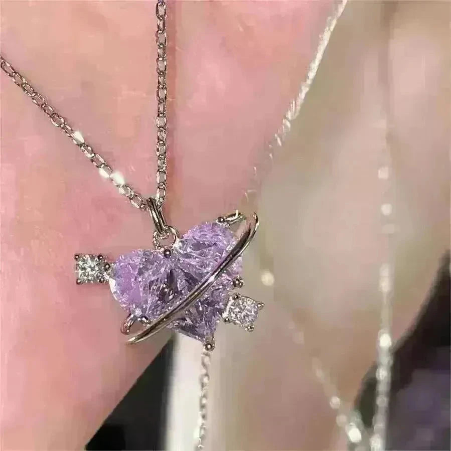 Women's Love Planet Pink Diamond Love Necklace - EX-STOCK CANADA