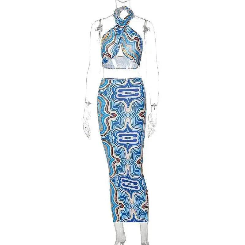 Women's Printed Halter Strap Strapless Slim Skirt Set - EX-STOCK Canada