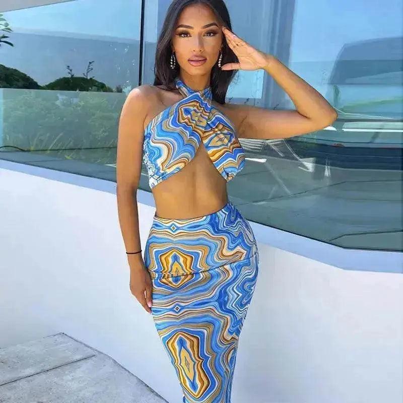 Women's Printed Halter Strap Strapless Slim Skirt Set - EX-STOCK Canada