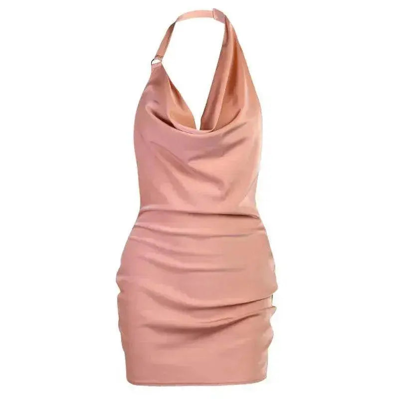 Women's Satin V Neck Backless No Sleeveless Summer Party Dress - EX-STOCK Canada