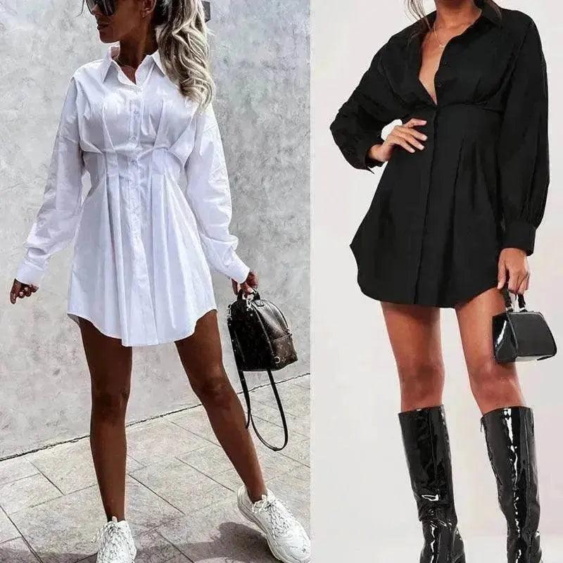 Women's Solid Color Shirt Collar Dress - EX-STOCK Canada