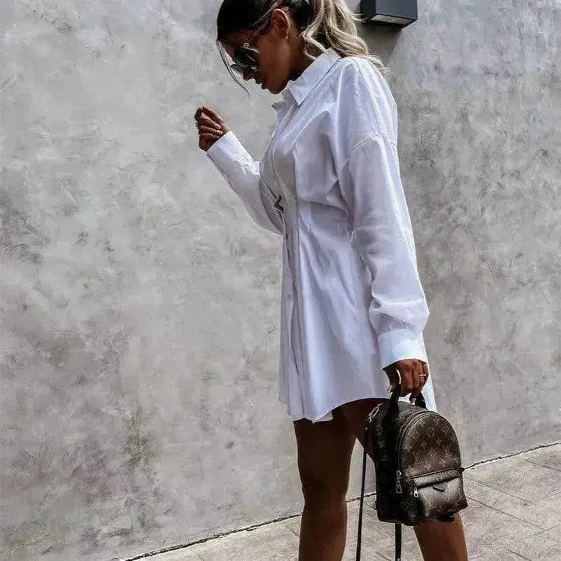 Women's Solid Color Shirt Collar Dress - EX-STOCK Canada