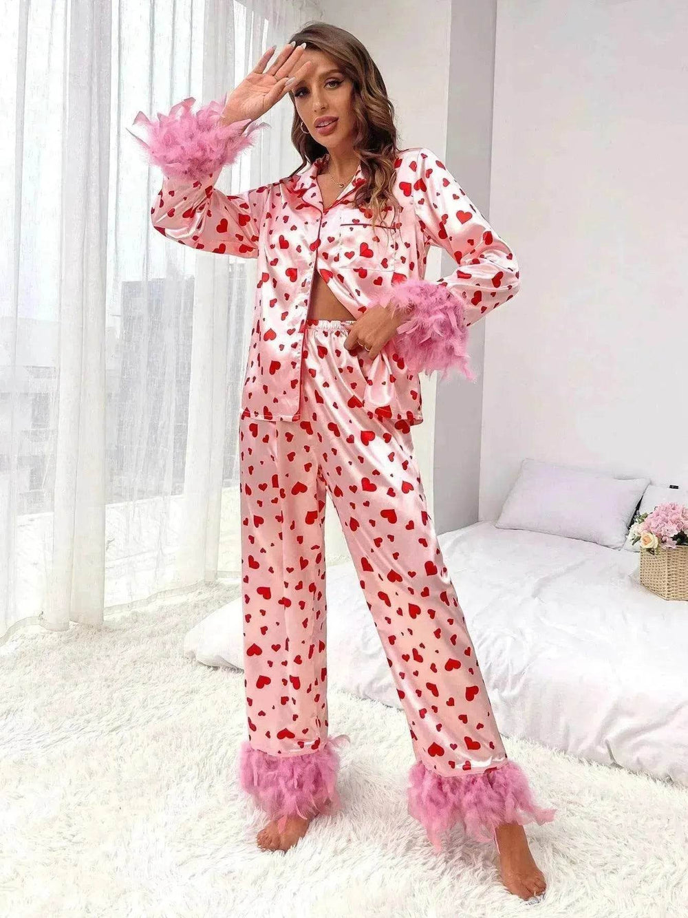 Women's Valentine's Day Sweet Loving Heart Printed Casual Suit Pajamas - EX-STOCK Canada
