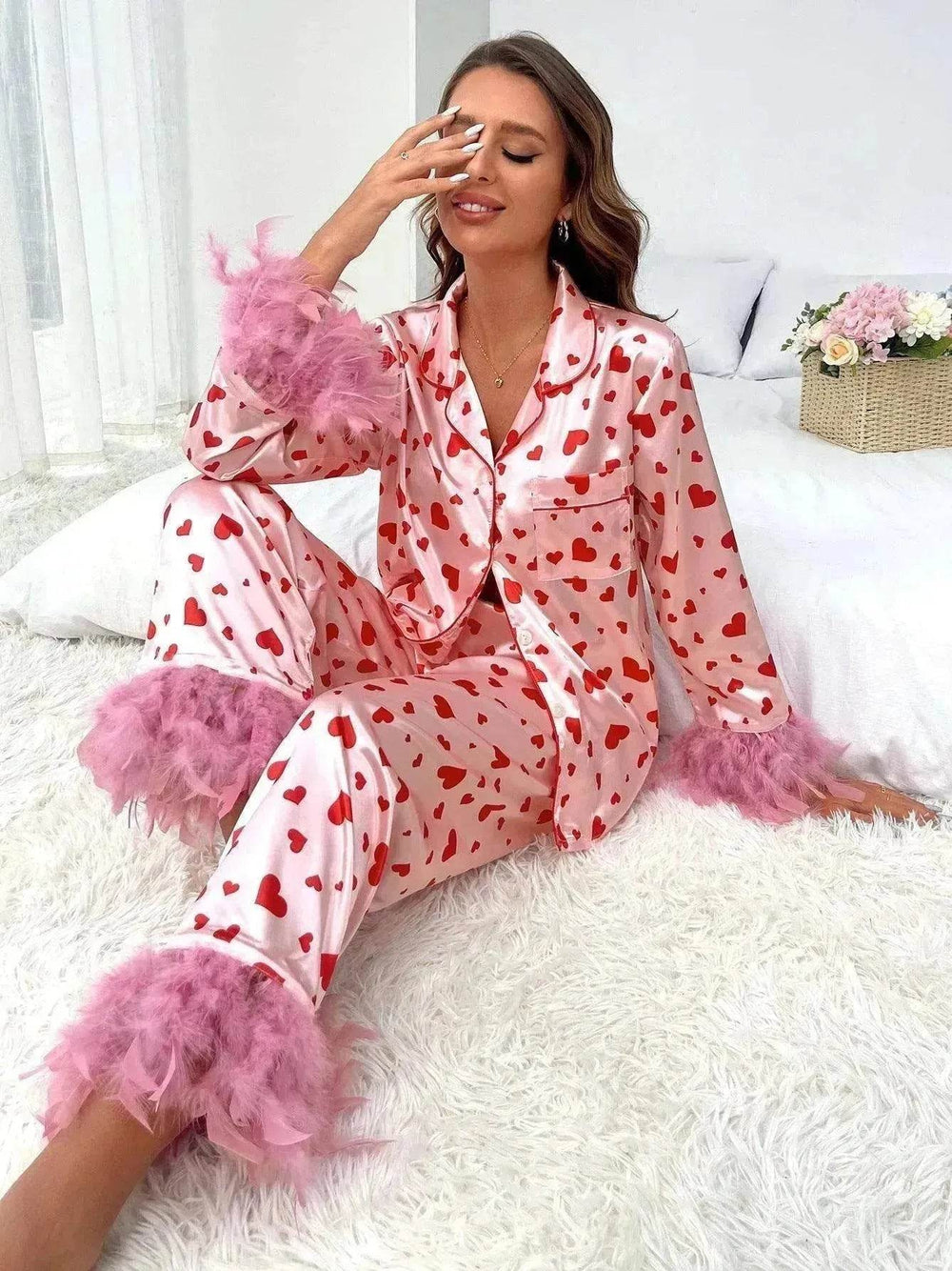 Women's Valentine's Day Sweet Loving Heart Printed Casual Suit Pajamas - EX-STOCK Canada