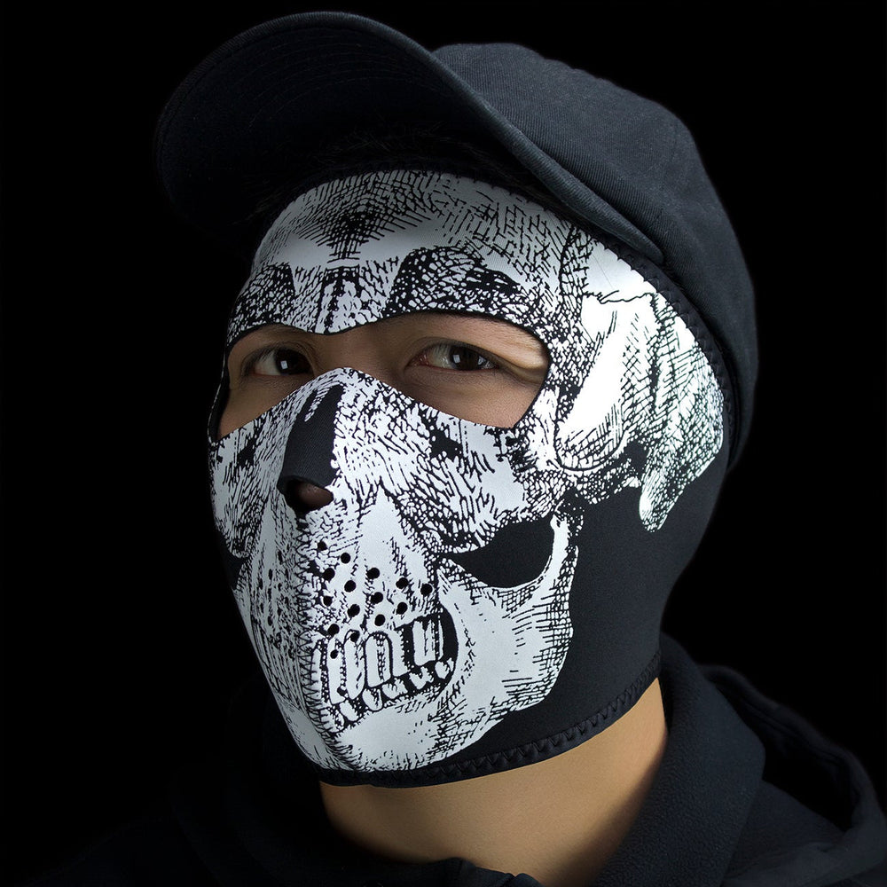 Masque intégral ZANheadgear Néoprène Noir et Blanc Tête de Mort Brillant dans le NoirEX-STOCK Canada