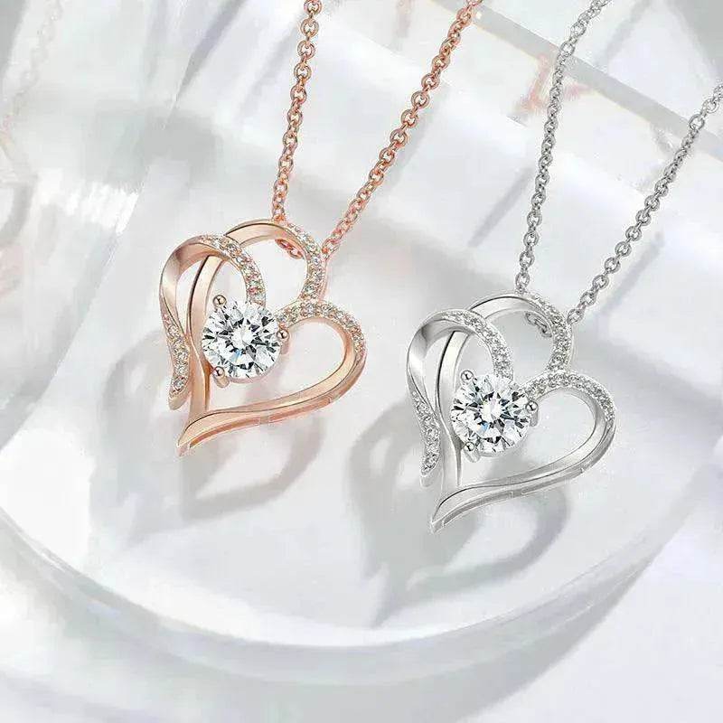 Zircon Double Love With Rhinestones Ins Personalized Heart-shaped Clavicle Chain Necklace - EX-STOCK Canada