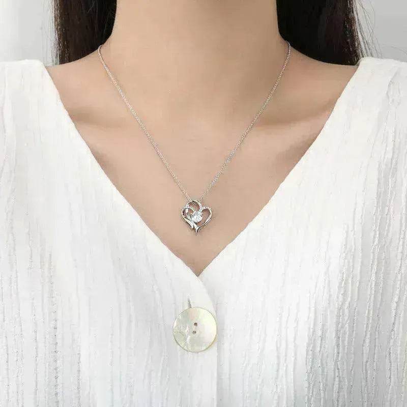Zircon Double Love With Rhinestones Ins Personalized Heart-shaped Clavicle Chain Necklace - EX-STOCK Canada
