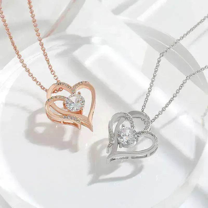 Zircon Double Love With Rhinestones Ins Personalized Heart-shaped Clavicle Chain Necklace - EX-STOCK Canada