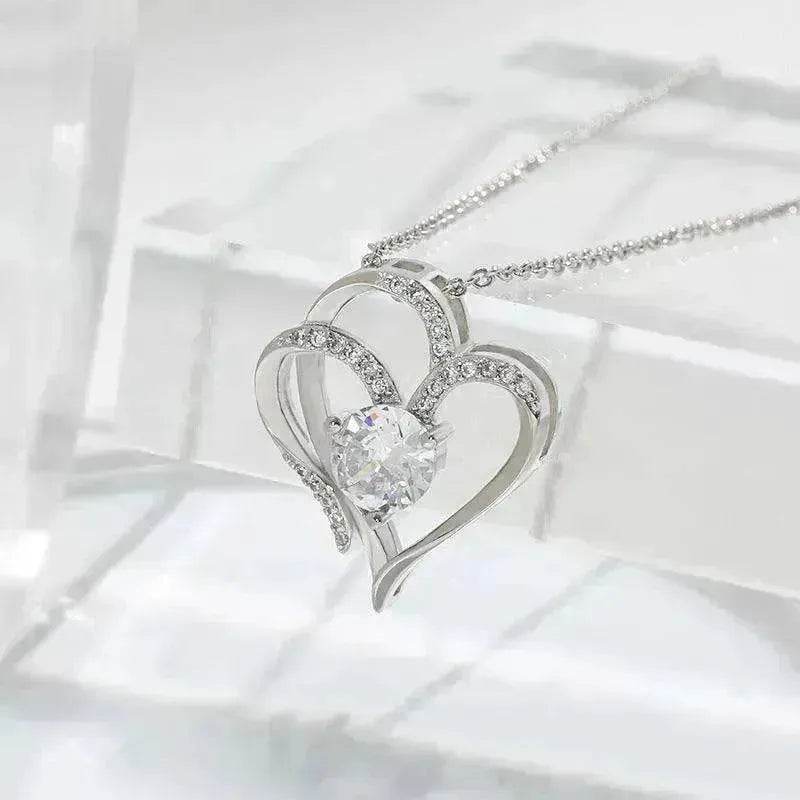 Zircon Double Love With Rhinestones Ins Personalized Heart-shaped Clavicle Chain Necklace - EX-STOCK Canada