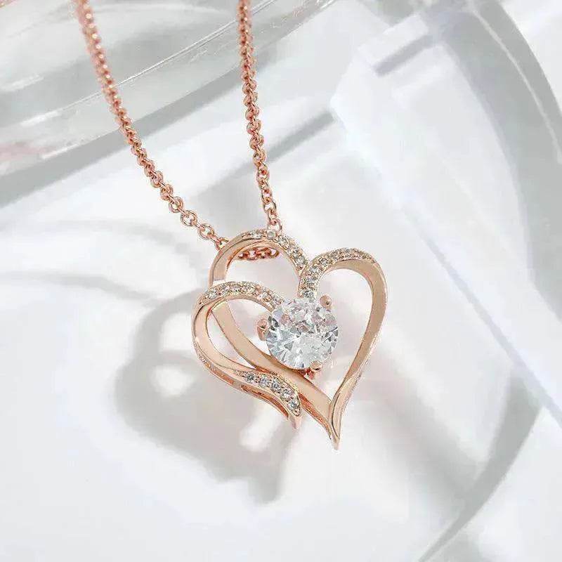 Zircon Double Love With Rhinestones Ins Personalized Heart-shaped Clavicle Chain Necklace - EX-STOCK Canada