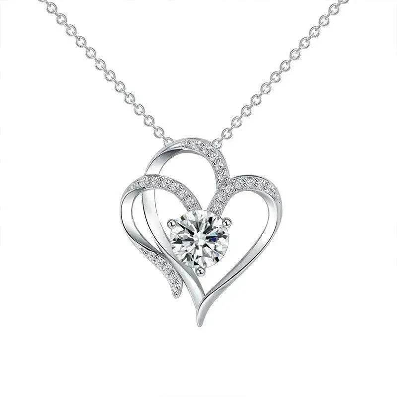 Zircon Double Love With Rhinestones Ins Personalized Heart-shaped Clavicle Chain Necklace - EX-STOCK Canada