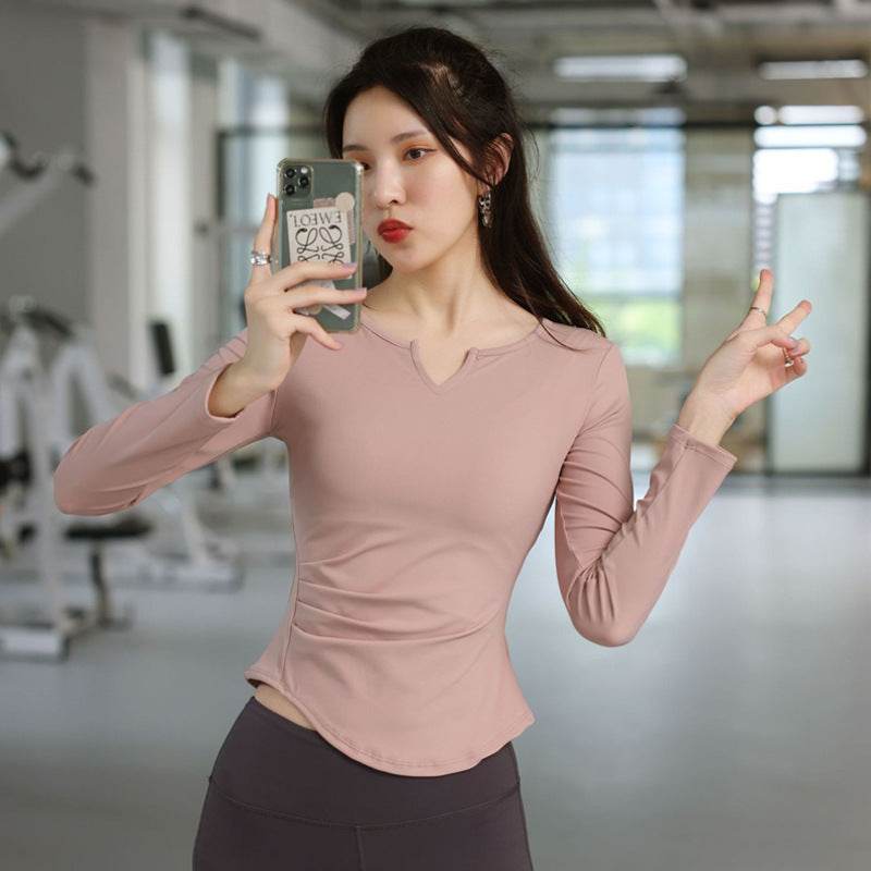 Long Sleeve V-neck Gym t-shirt for Women Athleisure top - EX-STOCK Canada
