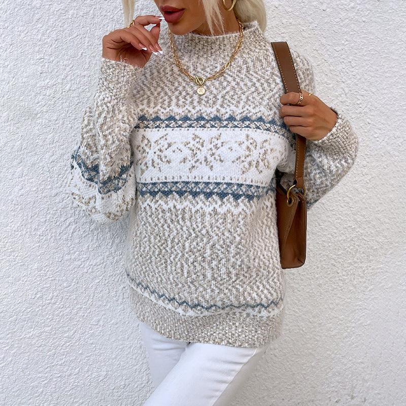Winter Snowflake Sweater Fashion Half Turtleneck Pullover Knitted Tops Women's Christmas Clothing EX-STOCK Canada