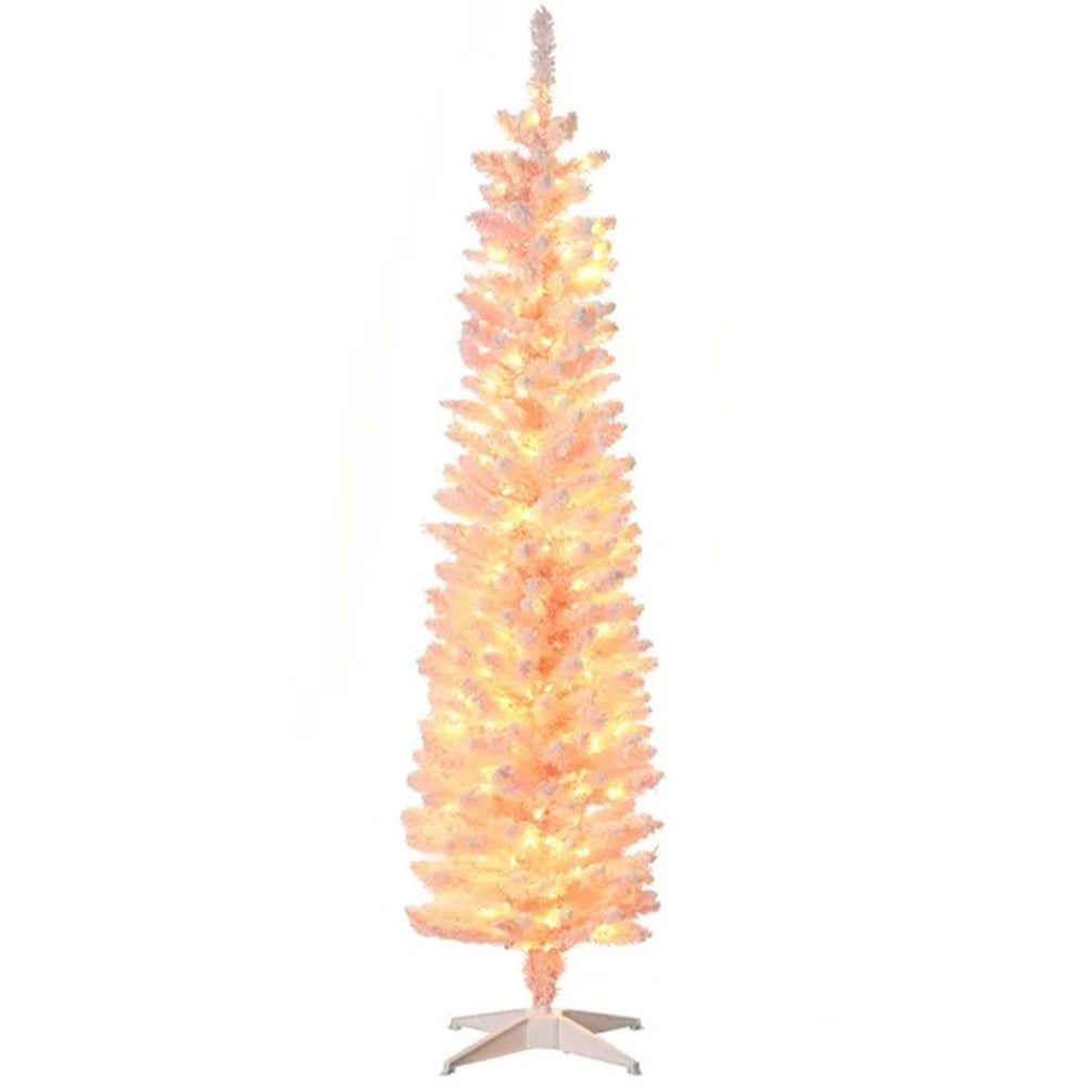 6' Flocked Christmas Trees, Pencil Prelit Artificial Christmas Tree With Snow Branches EX-STOCK Canada