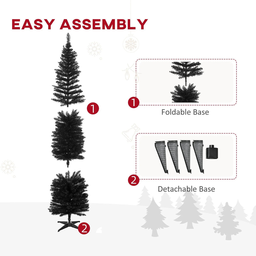 7FT Artificial Christmas Tree, Pencil Christmas Tree With Realistic Branches, Stable Stand, Black EX-STOCK Canada