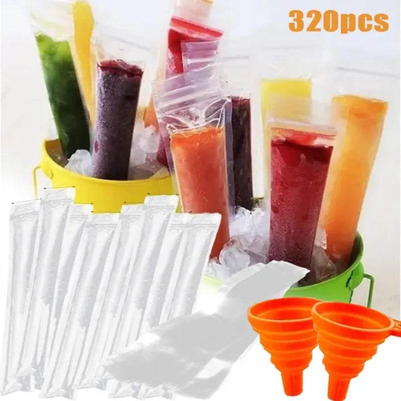 320 Pcs Disposable Beverage Packaging Bag Ice Popsicle Mold Bags With 2 Pcs Orange Funnels DIY Ice Lolly Bags BPA Free Freezer Tubes With Zip Seals For Summer Halloween Birthday Party - EX-STOCK Canada