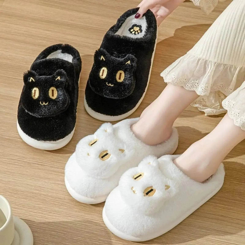 Winter Cotton Cat Slippers Soft Plush Comfy Warm Couple Slip-On House Cute Cat Face Slippers For Winte - EX-STOCK Canada