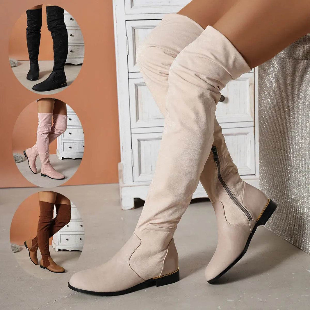 Fashion Over-the-knee Boots For Women Suede Stitching Low-heeled Long Boots With Side Zipper Design Party Shoes Winter - EX-STOCK Canada