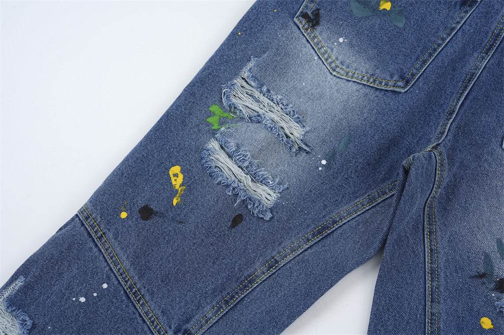 Ripped Paint Wide-leg Denim Trousers For Men Jeans - EX-STOCK Canada