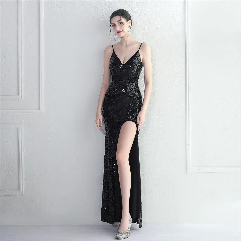 Colorful Sequin Sling Split Sheath Long Dinner Party Dress EX-STOCK Canada