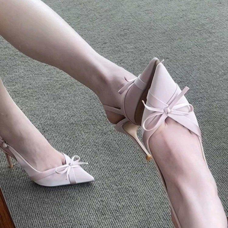 Nouvelle collection printemps-été 2026, sandales à talons aiguilles pour femmes en satin, bout pointu avec nœud