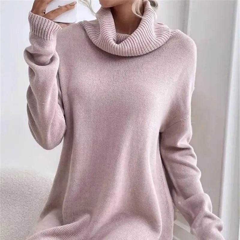 Autumn Winter Solid Cashmere Loose Mini Turtleneck sweater Dress - EX-STOCK Canada