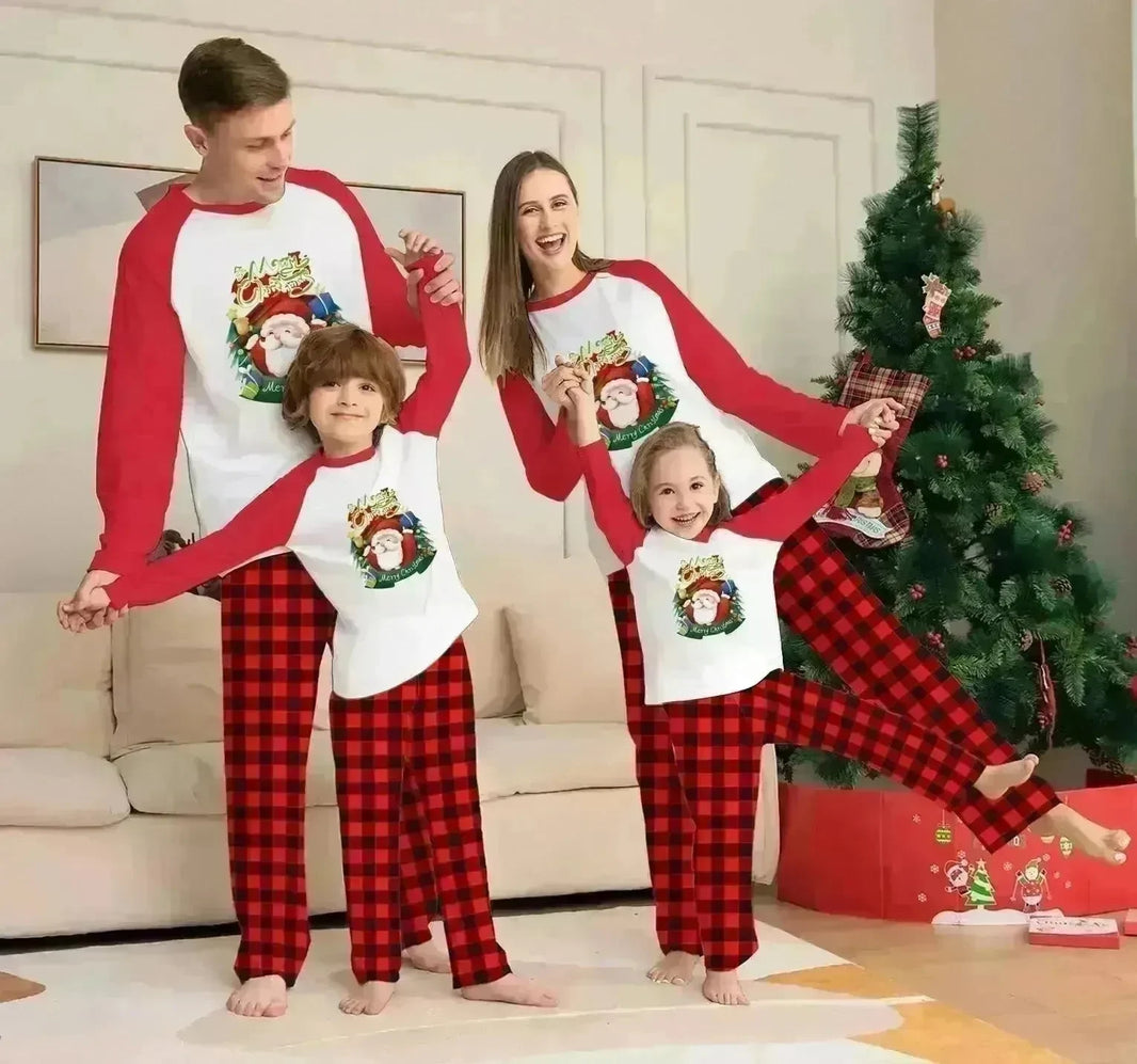 Christmas Parent-Child Clothes Set Long Sleeve T-Shirt Plaid Pants Family Matching Pajamas - EX-STOCK CANADA