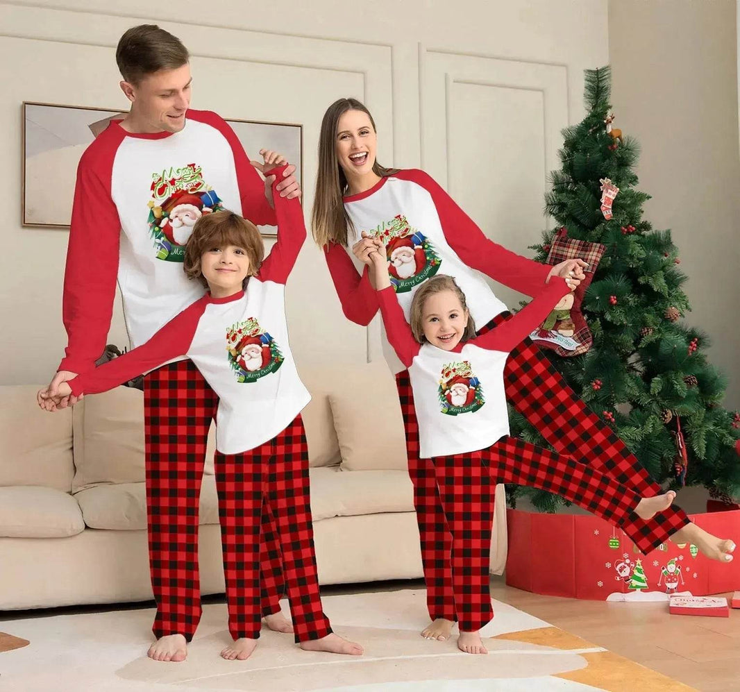 Christmas Parent-Child Clothes Set Long Sleeve T-Shirt Plaid Pants Family Matching Pajamas - EX-STOCK Canada