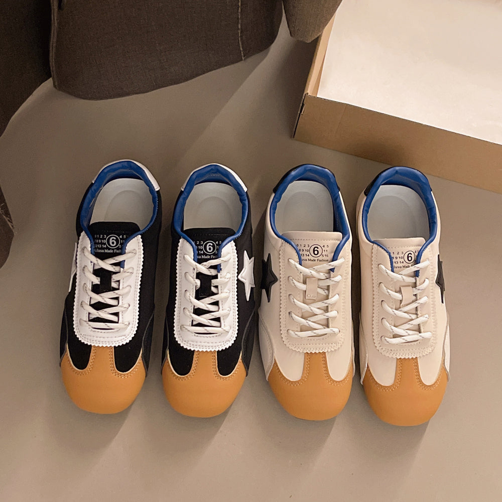 حذاء نسائي رياضي كلاسيكي بتطريز نجمة ورباط – مقدمة من السويد ملونة، المقاسات من 36 إلى 40 (أسود / بيج)