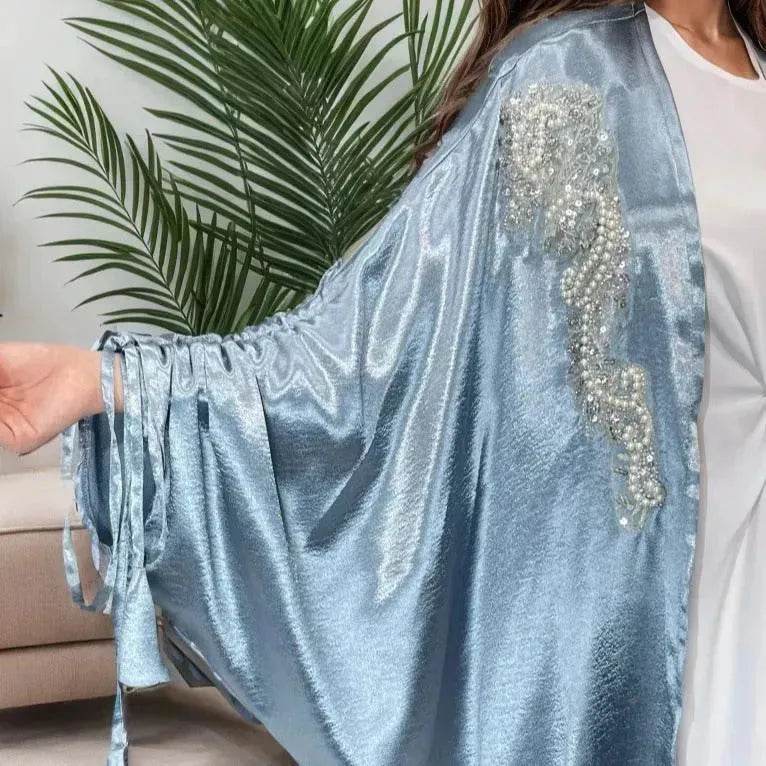 Simple Middle East Turkey Solid Color Plus Size Satin Robe Dubai Abaya Coat Turkey Abaya Kimono - EX-STOCK Canada