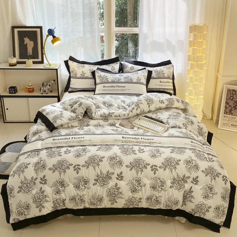 Couette en coton lavé brossé épais Hepburn noir avec dentelle, chaudeEX-STOCK Canada