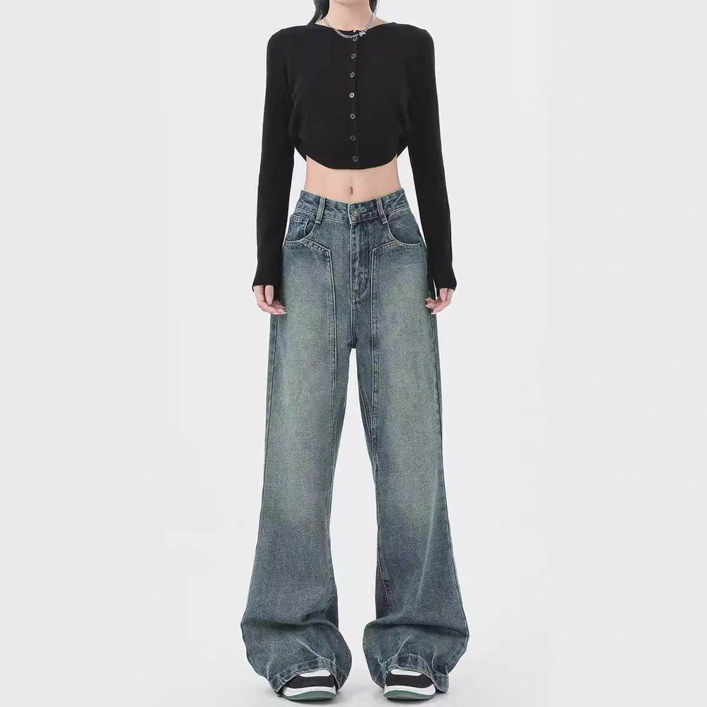 Retro Design Wide Leg Pants High Waisted Boyfriend Jeans - EX-STOCK Canada