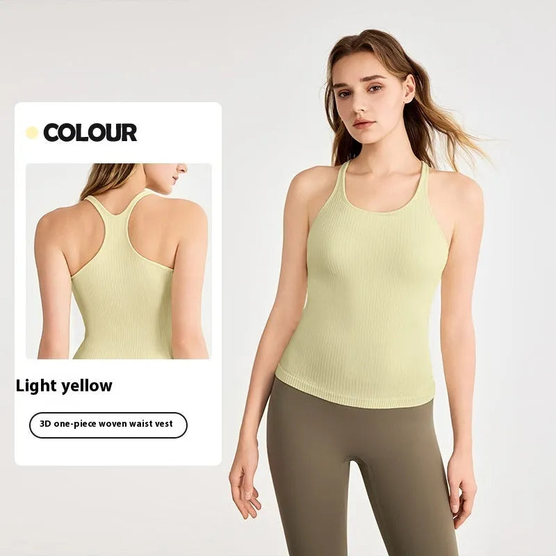 Seamless Sleeveless Weaving Yoga Clothes Vest With Chest Pad Workout Top - EX-STOCK CANADA