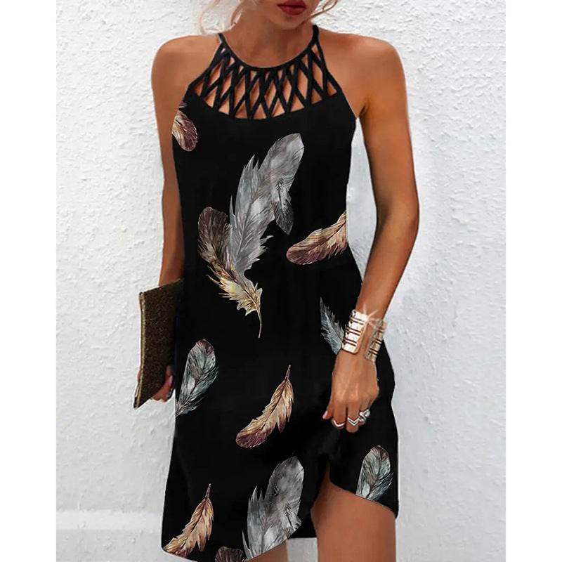 Fashion Print Dress Casual Halterneck Dresses For Women Summer Clothes - EX-STOCK Canada
