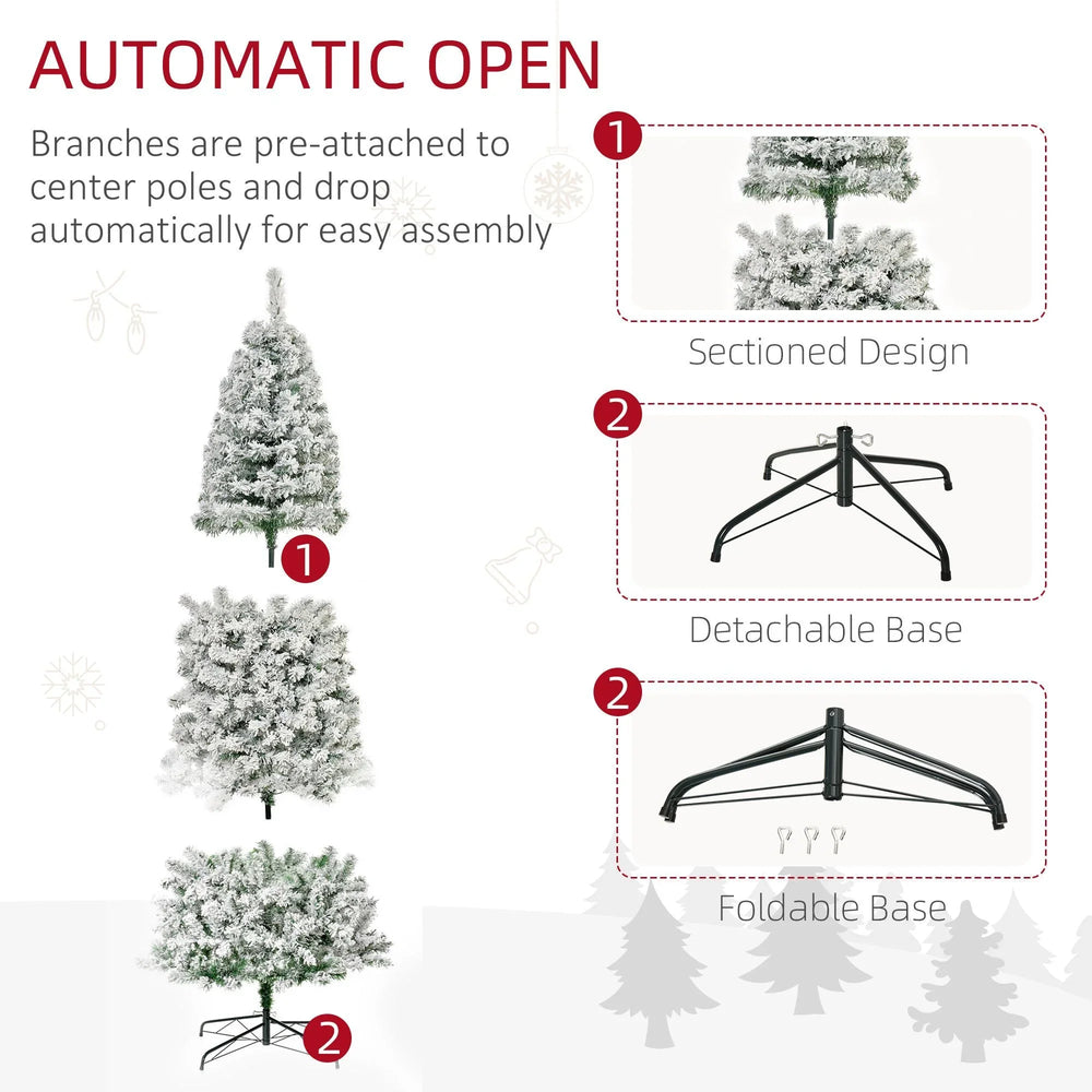 9 Feet Prelit Artificial Snow Flocked Pencil Christmas Tree, Slim Xmas Tree With Warm White LED Light, Holiday Home Xmas Decoration, Green EX-STOCK Canada