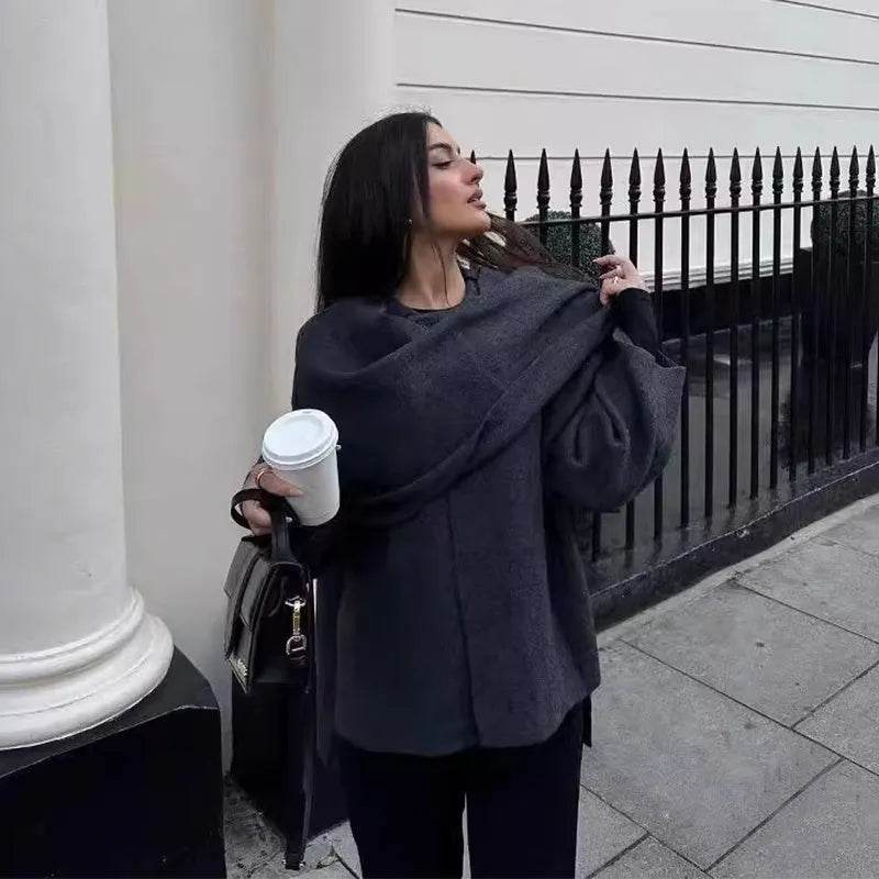 Women Solid Fashionable Cozy Scarf Winter Coat Jacket - EX-STOCK Canada