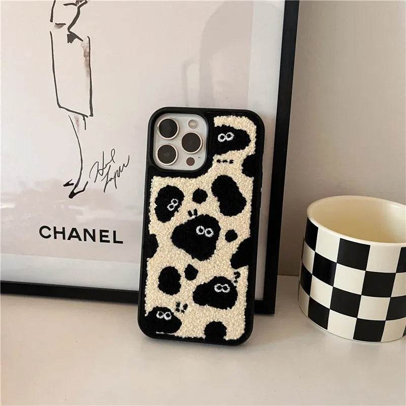Plush Embroidery Cute Briquettes Silicone iphone Case women - EX-STOCK Canada