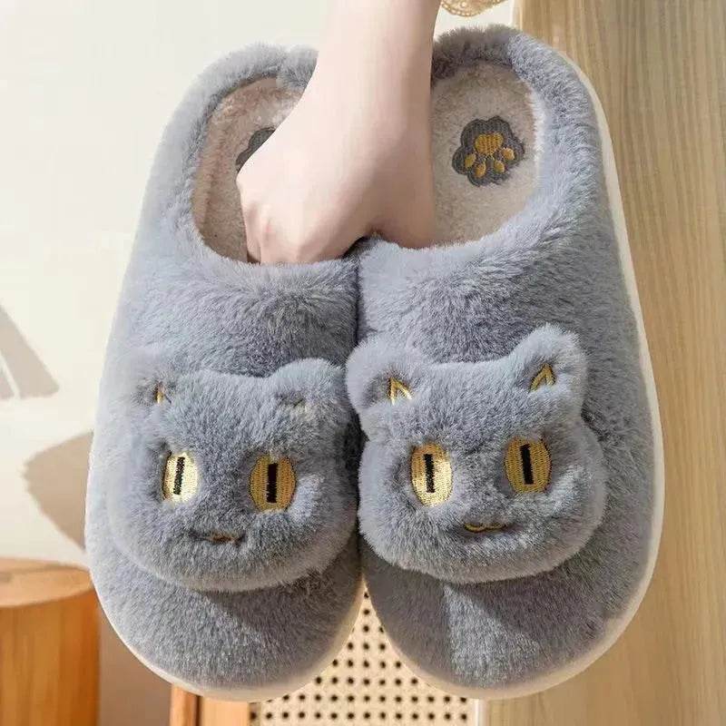 Winter Cotton Cat Slippers Soft Plush Comfy Warm Couple Slip-On House Cute Cat Face Slippers For Winte - EX-STOCK Canada