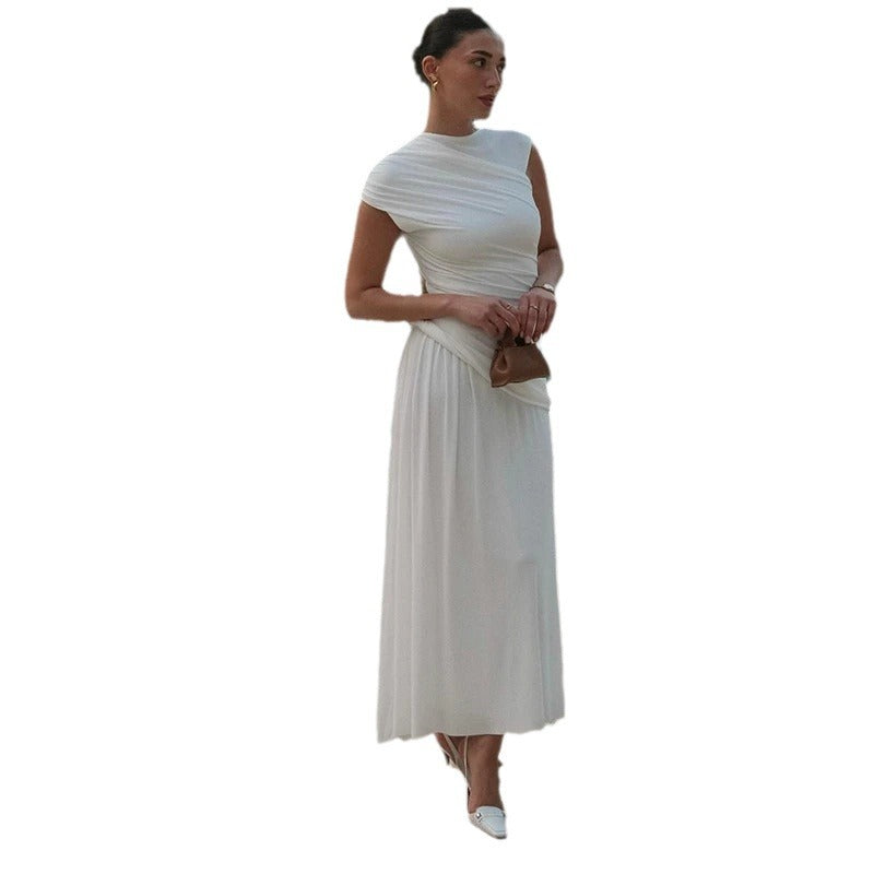Women's Pleated Round Neck Sleeveless Irregular Dress EX-STOCK Canada