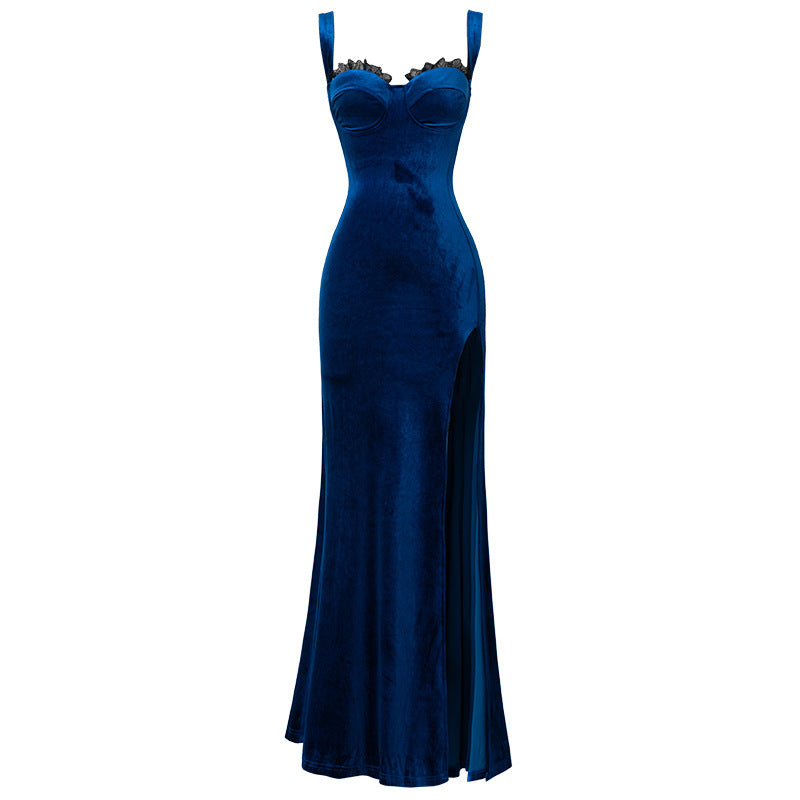 Velvet Lace Wrap Hip Evening Dress EX-STOCK Canada