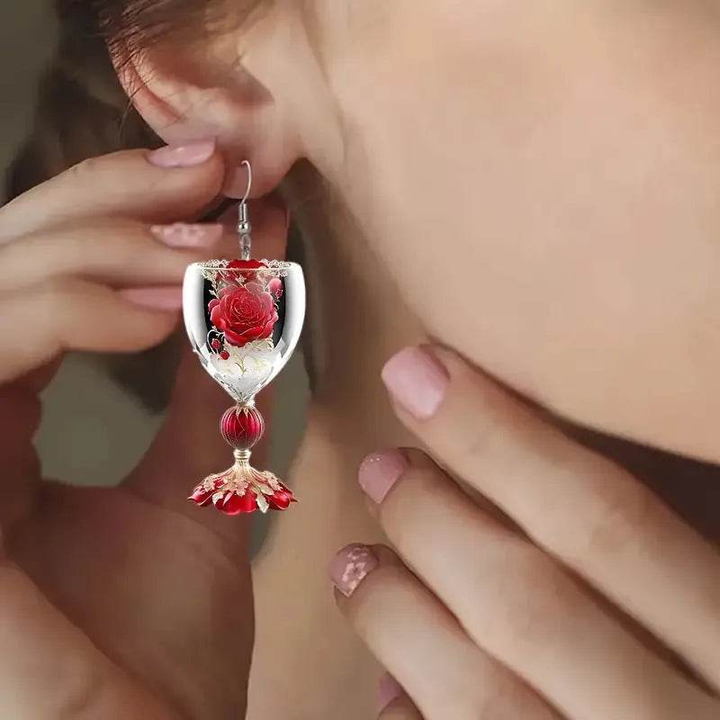 Valentine's Day Rose Wine Glass Acrylic Earrings - EX-STOCK Canada