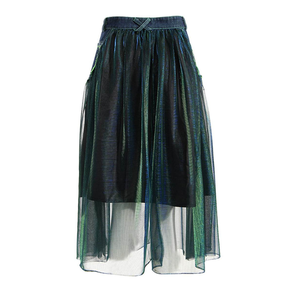 Street Fashion High Waist A-line Denim Mesh Midi Skirt - EX-STOCK Canada