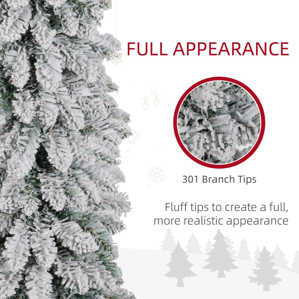 5ft Snow-Flocked Artificial Christmas Tree, Slim Pencil Xmas Tree With 301 Realistic Branches, Metal Base, Green EX-STOCK Canada