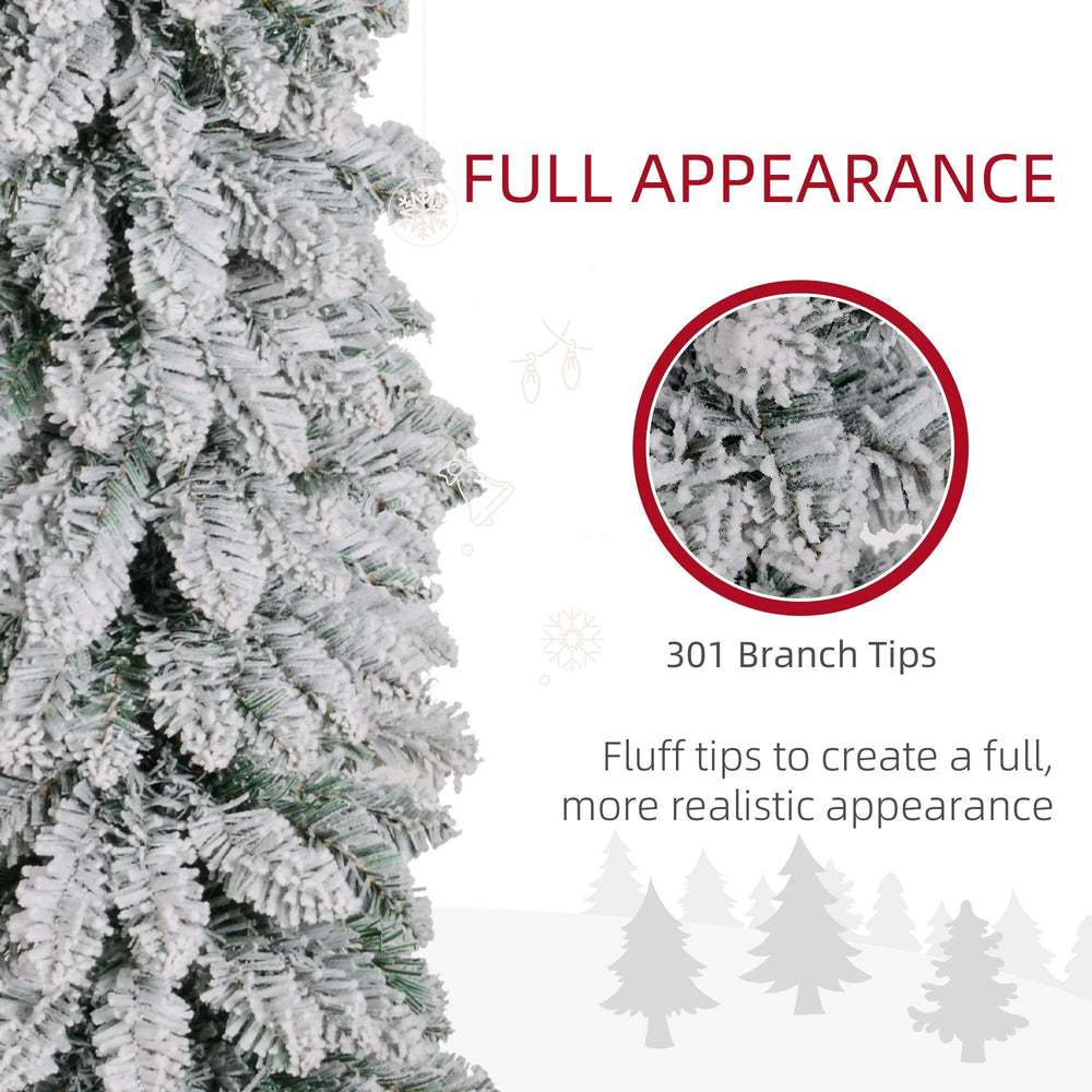 5ft Snow-Flocked Artificial Christmas Tree, Slim Pencil Xmas Tree With 301 Realistic Branches, Metal Base, Green EX-STOCK Canada