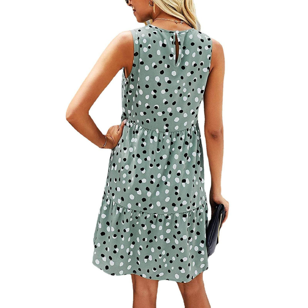 Women Summer Dot Print Sleeveless Loose Swing T-Shirt Dress With Pocket Casual Tank Mini Dresses Sundress - EX-STOCK Canada