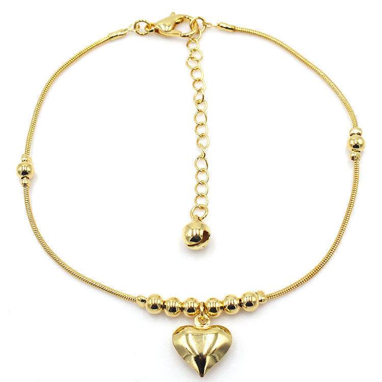Fashionable Golden Heart-shaped Pendant Anklet - EX-STOCK Canada