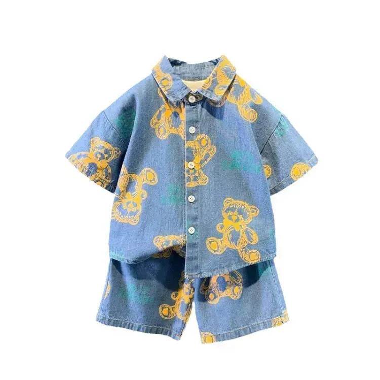 Denim Short Sleeve Shirt Outfit Trendy Handsome Clothes Boys Denim two piece for boys - EX-STOCK Canada